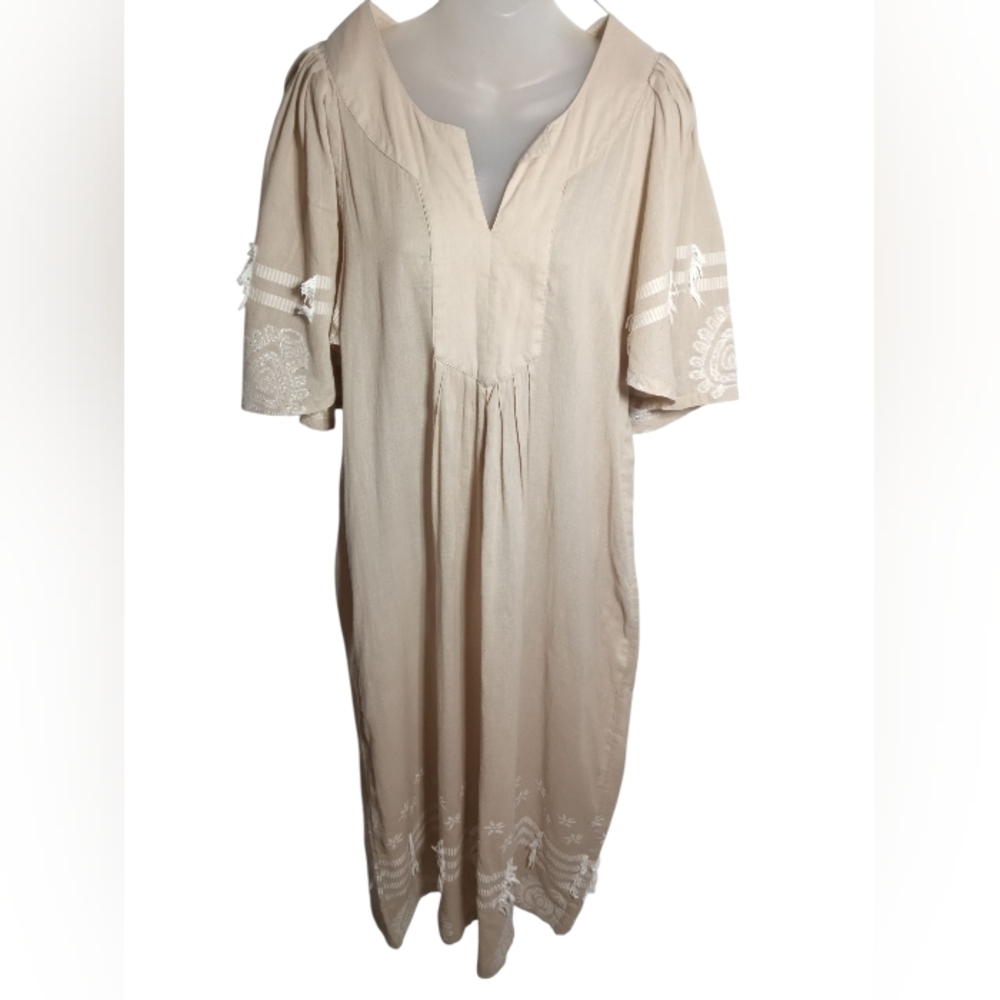 Tuckernuck Women's Cream V-Neck Cotton Flutter Sleeve Maxi Dress with Pockets M